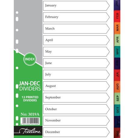 Treeline A4 Index January-December Rainbow Dividers A4 PVC - Printed Pack10