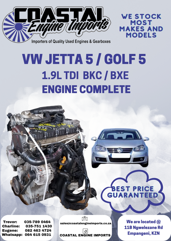VW JETTA5 / GOLF 5 1.9L TDI - BKC/BXE ENGINE COMPLETE