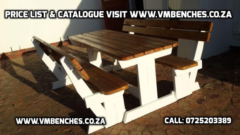 WOODEN PATIO BENCHES and TABLE