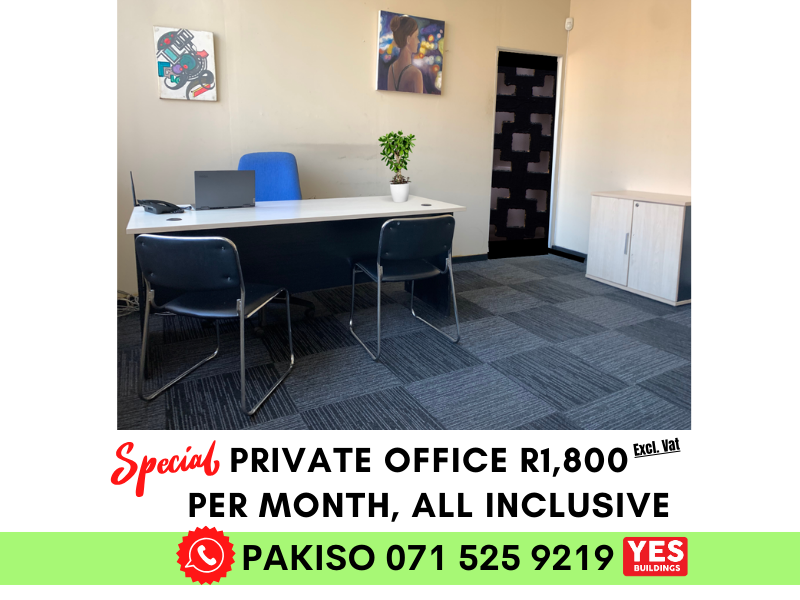 R1,800 Per Month TO RENT PRIVATE OFFICE in MARSHALLSTOWN, JHB Central **SPECIAL EXTRAS