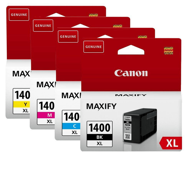 Canon PGI-1400XL Black, Cyan, Magenta, Yellow High Yield Printer Ink Cartridges Original 9185B004 Mu