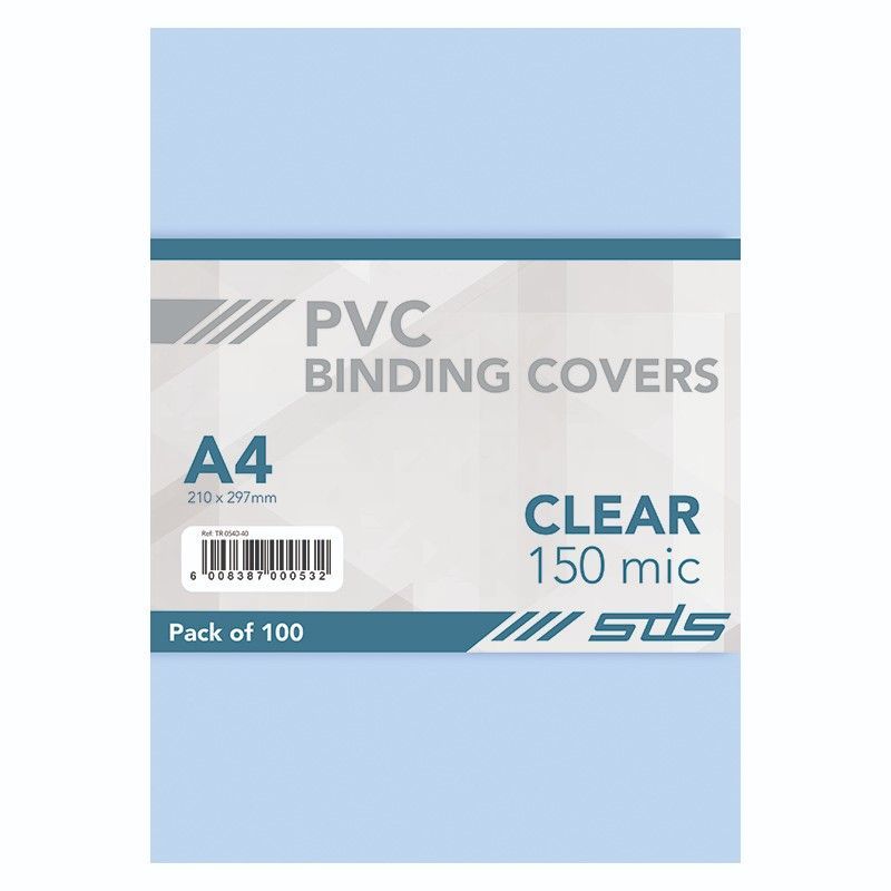 SDS Binding Covers Clear A4 150 Micron - 100-Pack