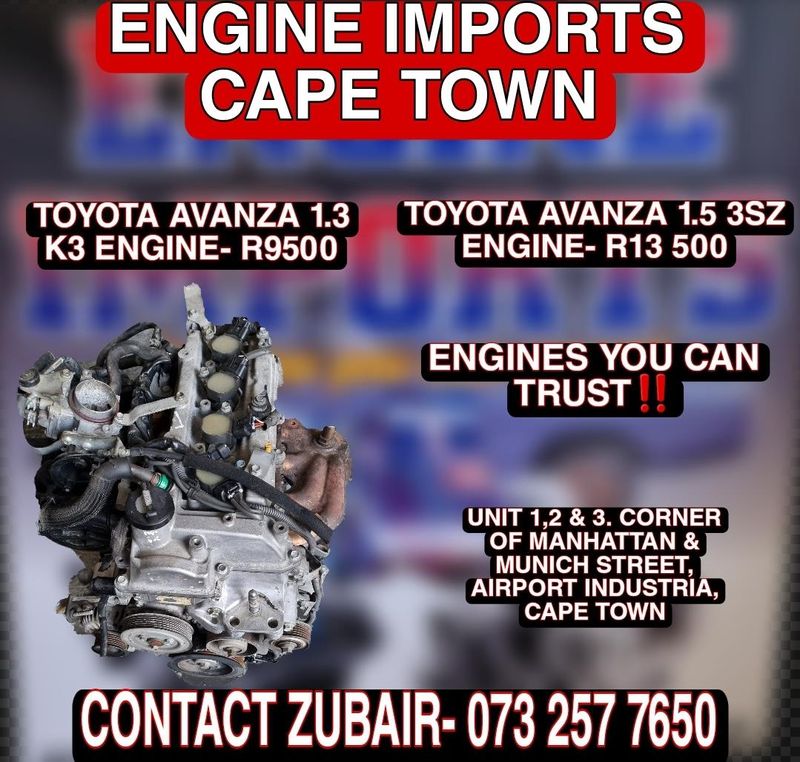Toyota Avanza 1.3 K3 &amp; 1.5 3SZ ENGINE for sale at ENGINE IMPORTERS CT