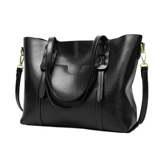 Women s Large Capacity Trendy Soft PU Leather Shoulder Handbag - Black