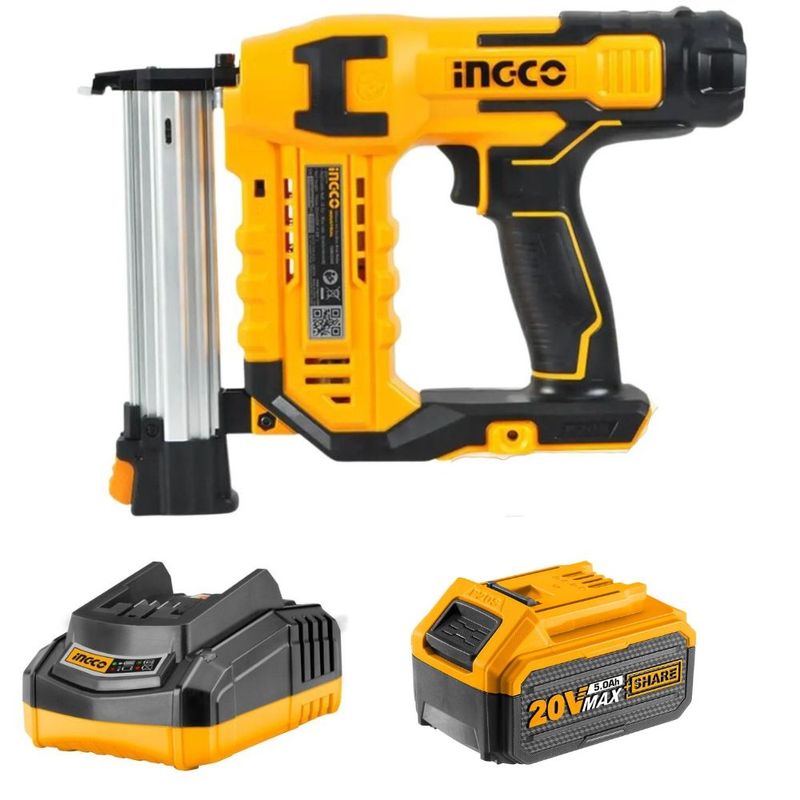 Ingco - Lithium Ion Cordless Brad Nailer with Charger and Battery (5.0Ah)