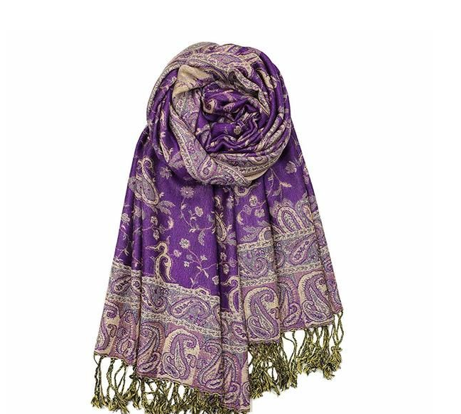 Nearly New Soft Silky Multi Color Paisley Pashmina Double Layered Shawl Wrap Scarf -
