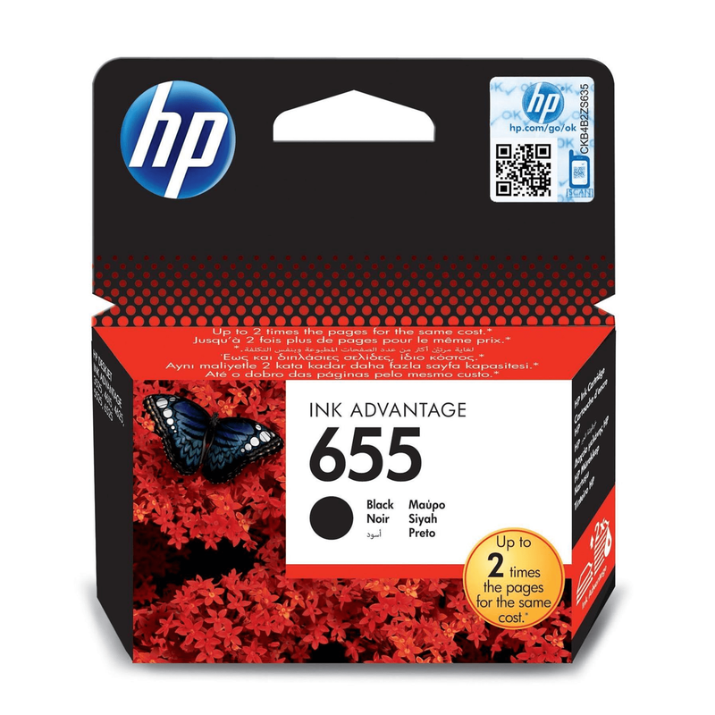 HP 655 Ink Advantage Black Printer Cartridge Original CZ109AE Single-pack - Brand New