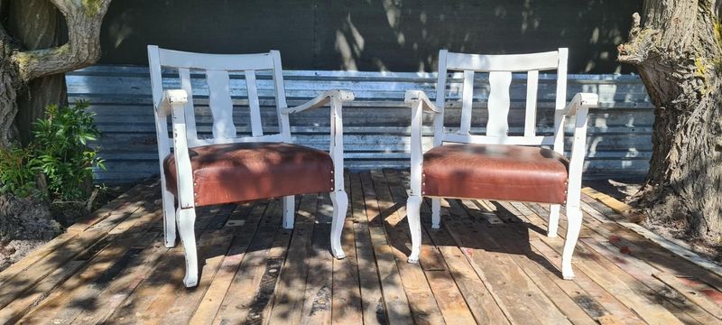 Farm style Patio Arm Chairs Both for R1350 with genuine leather seatings  | Call 0818407199