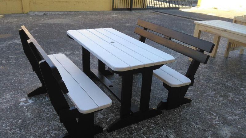 WOODEN PATIO BENCHES and TABLE..... website: www.africanbenches.co.za