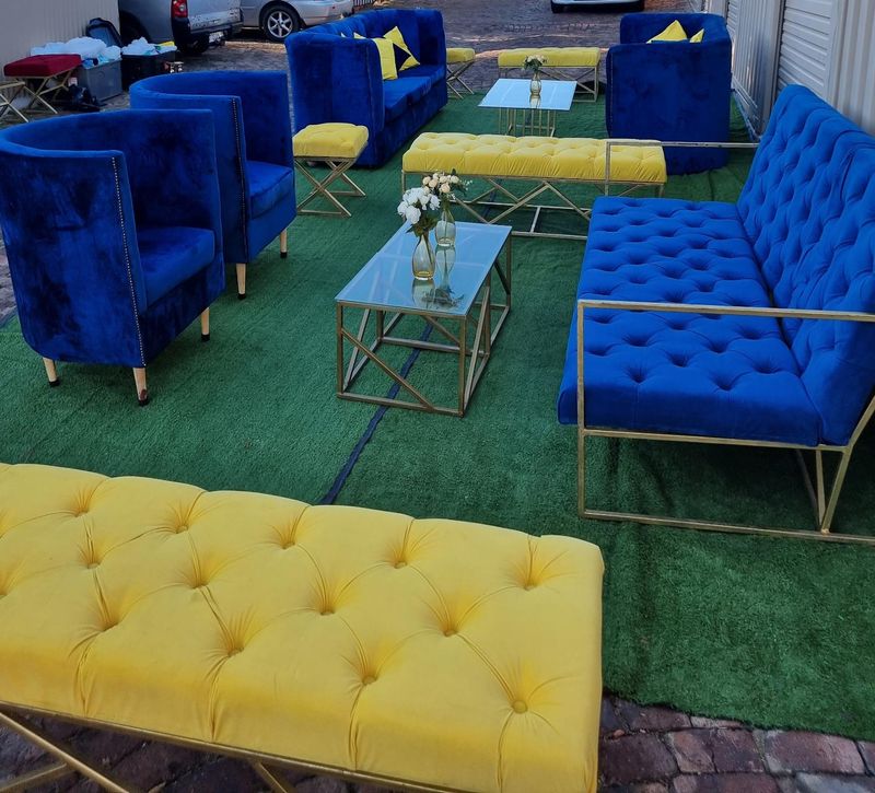 3 Seater Couches, occasional chairs and Velvet Buttoned Ottomans for sale