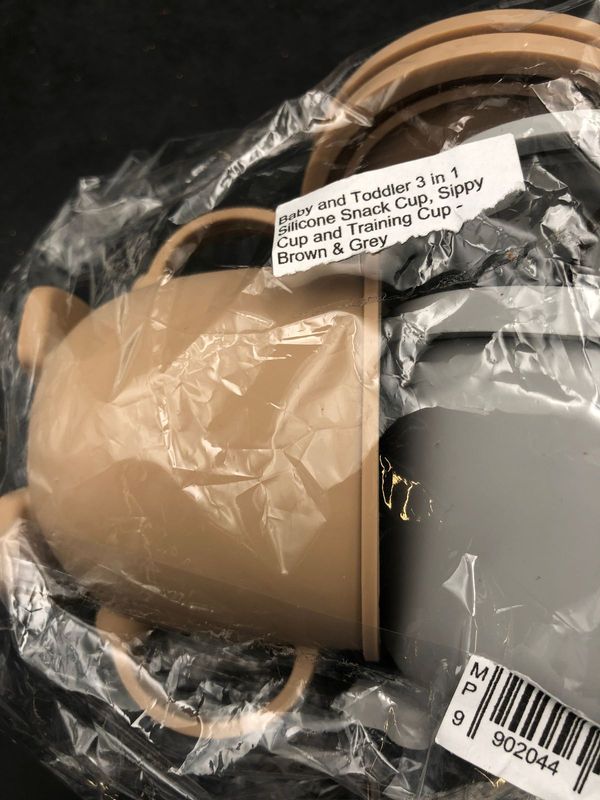 Gently Used Baby and Toddler 3 in 1 Silicone Snack Cup Sippy Cup and Training Cup - Brown Grey -