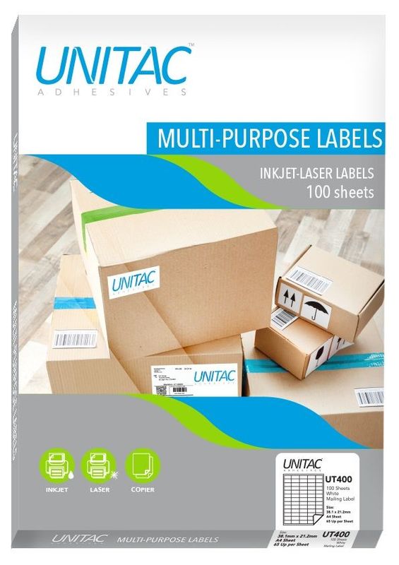 Unitac: Inkjet-Laser Multi-Purpose Labels UT400- 65 Up