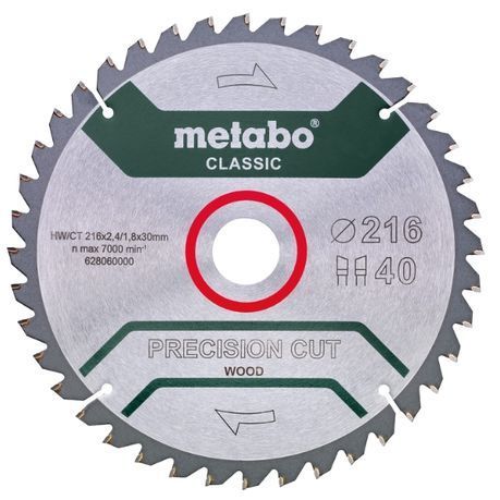 Metabo - Saw Blade / Precision Cut Wood 216 x 30, Z40 WZ 5°NEG. (628060000)