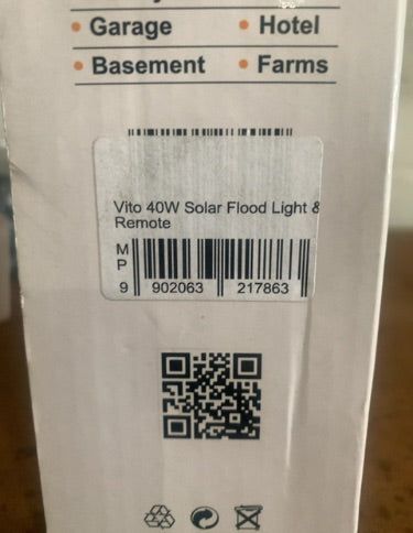 Nearly New Vito 40W Solar Flood Light Remote - WORKING COMPLETELY