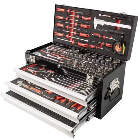 Tork Craft - Toolbox 154 Pce 3 Drawer &amp;  Top Tray - 535x255x315mm