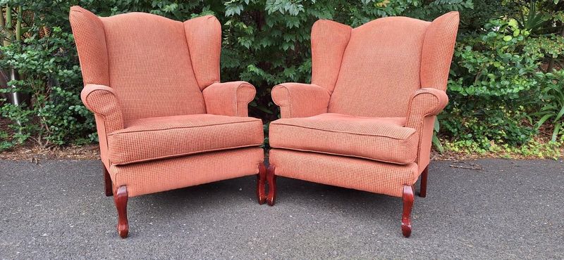 SET of Two Old Skool Wingback Chairs in Material R3900 for both