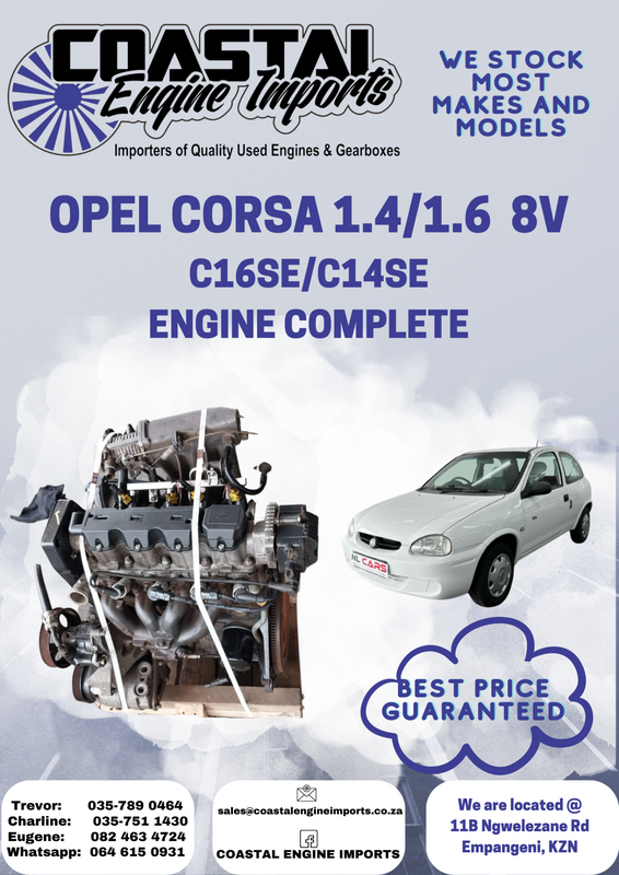 OPEL CORSA 1.4L/1.6L PETROL C14SE/C16SE ENGINE COMPLETE