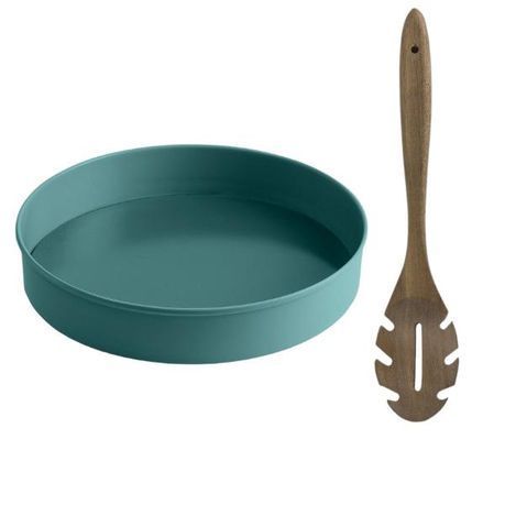 Jamie Oliver - Loose Base Round Cake Tin - 23cm Atlantic Green and Wooden Spoon