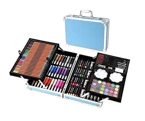 Gently Used Unicorn Art Set with Aluminum Box for Kids - Blue -