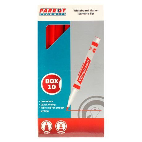 Parrot Whiteboard Marker Slimline - Red (Box of 10)