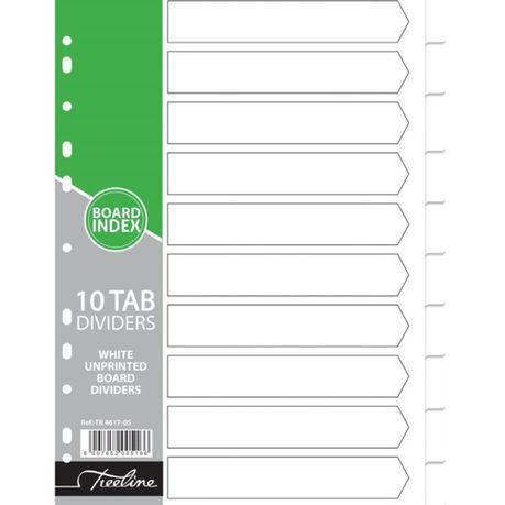 Treeline - 10 Tab White Board Divider Plain - Pack of 10