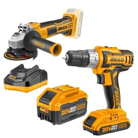 Ingco - Cordless Drill (20V) with Angle Grinder and Battery 7.5AH