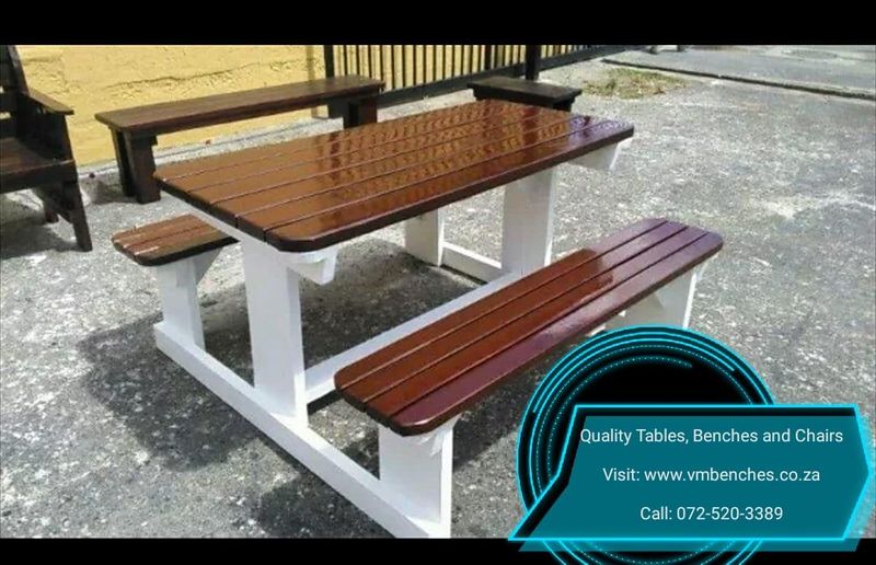WOODEN PATIO BENCHES and TABLE..... website: www.vmbenches.co.za