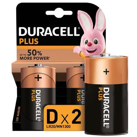 Duracell Plus D Alkaline Batteries, 1.5V LR20 MN1300 - 2 Pack