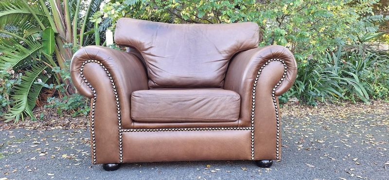 One Seater Leather KUDU Couch Cheval Pecan Nut Brown Color 120cm wide