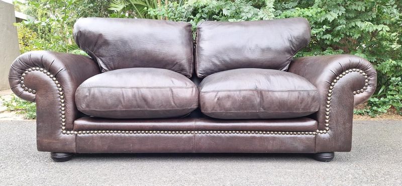 230cm Coricraft Leather Couch Afrique Range in Limpopo Mud Brown Genuine Leather