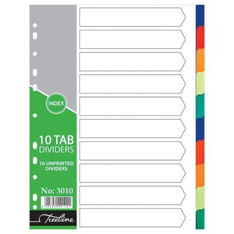 Treeline - A4 Index 10 Tab Rainbow Dividers A4 PVC - Printed - Pack of 10
