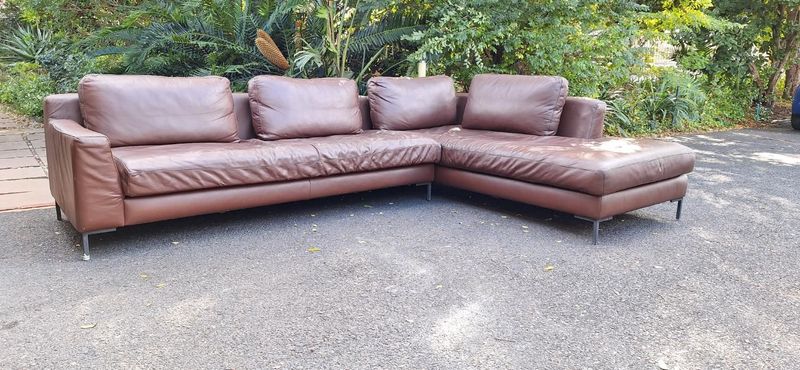 Used WEYLANDTS Leather Couch Brown Scandinavian Style L Shape RHF Lazio Daybed Corner Leather Sofa