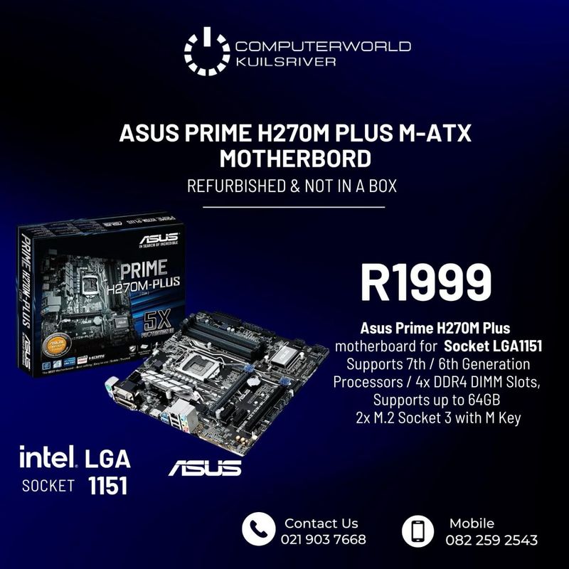6TH/7TH GENE ASUS PRIME H270m PLUS M-ATX MOTHERBOARDS FOR R1999