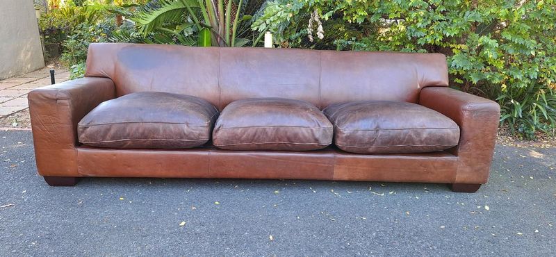 Large 2.83 meter CORICRAFT Leather Couch Kariba in Earthy Brown Colour Genuine Leather