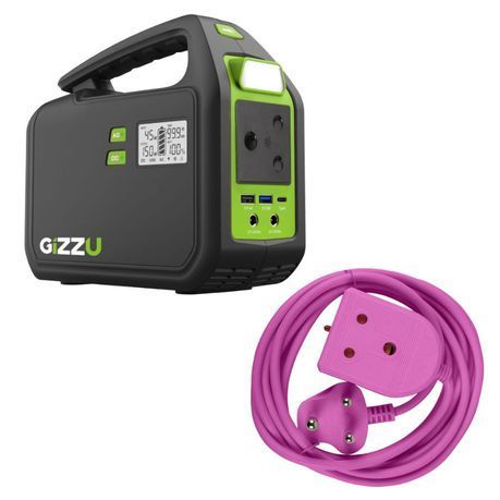 Gizzu - 155Wh Portable Power Station &amp;  3m Heavy Duty Extension Lead (Pink)