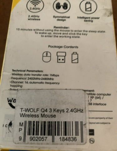 Nearly New T-WOLF Q4 3 Keys 2.4GHz Wireless Mouse - WORKING COMPLETELY