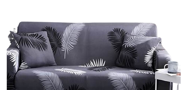 Gently Used Couch Covers Stretch Material - Dark Grey Palm - 140 cm - Dark grey palm - 185 cm