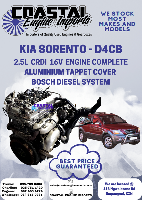 KIA SORENTO 2.5L CRDI  16V  / D4CB ENGINE COMPLETE / ALUMINIUM TAPPET COVER/ BOSCH DIESEL SYSTEM