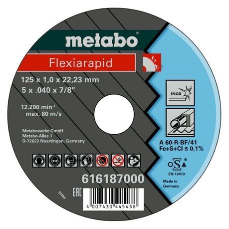 Metabo - Cutting Disc 125 x 1.0 x 22.23 Inox TF 41 (616187000)