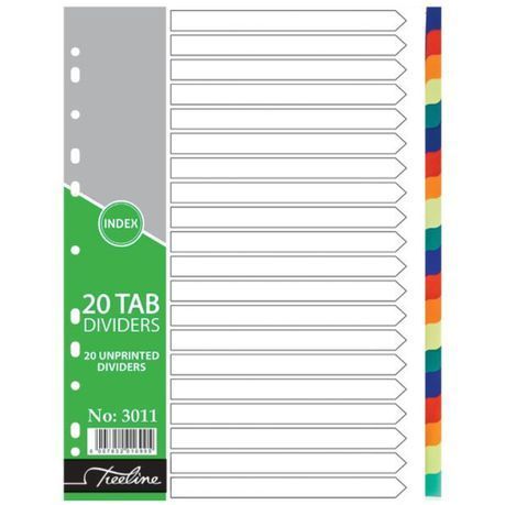 Treeline - A4 Index 20 Tab Rainbow Dividers A4 PVC - Printed - Pack of 10