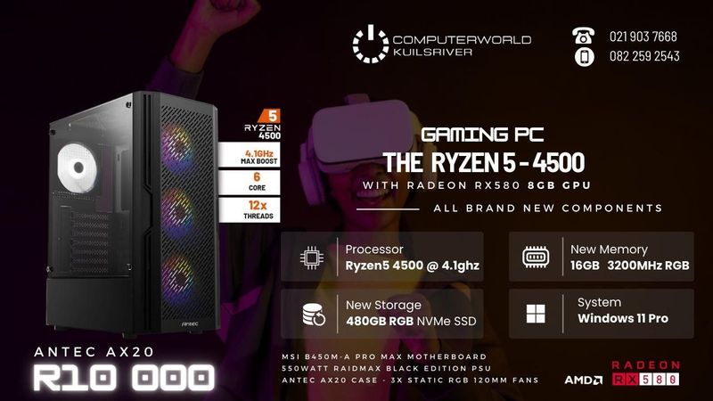 Ryzen 5 - 4500 GAMING PC/ 16GB RAM/ 480GB SSD/ 8GB GPU/Win10 Pro FOR R10000