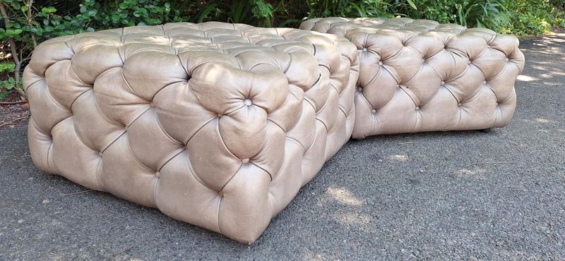 Beautiful PREMIUM Italian Made Large Chesterfield ottomans Genuine Leather Stone Olive Colour R4500