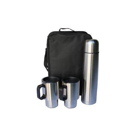 1 Liter Stainless Steel Vacuum Flask and 2 Cup Set with Pouch