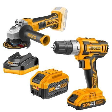 Ingco - Cordless Drill (20V) with Angle Grinder and Battery 6.0AH