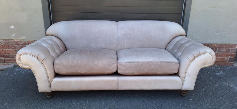 Taupe Colour Coricraft Leather Couch Statement Piece Churchill 3 Seater Leather Sofa