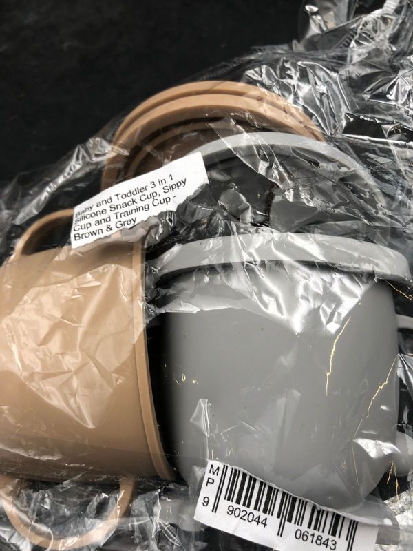 Gently Used Baby and Toddler 3 in 1 Silicone Snack Cup Sippy Cup and Training Cup - Brown Grey -