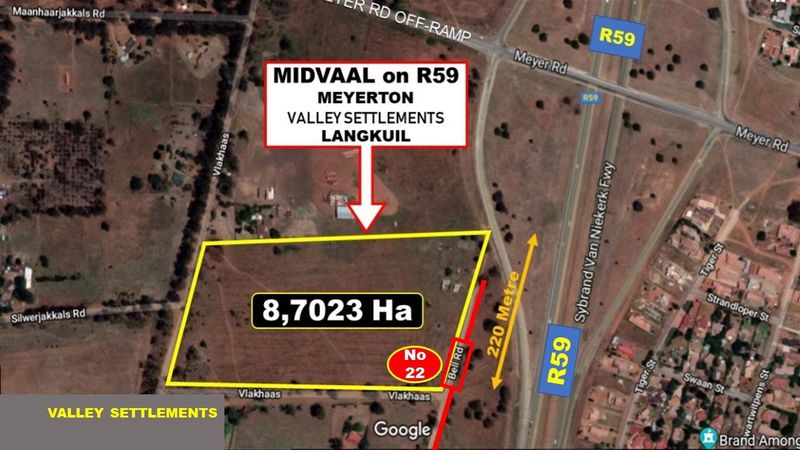 8.7 HECTARES LAND ON R59 FOR SALE (&#64;R56 per sqm)