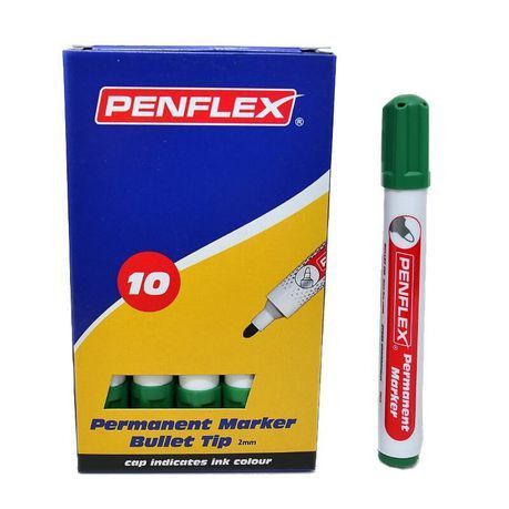 Penflex - Green Permanent Markers , Box of 10