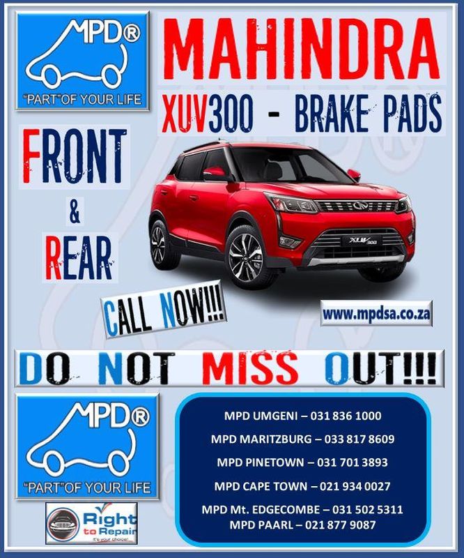 MAHINDRA XUV300 BRAKE PADS. NOW AVAILIBLE - FRONT AND REAR