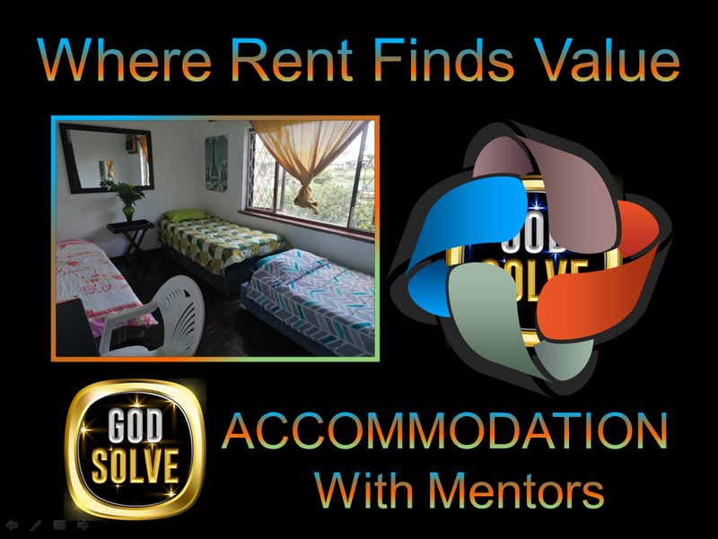 GODSOLVE ROOMS TO SHARE . Onsite Mentors get you started on your personal transformation